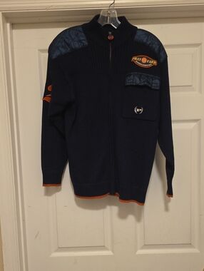 Phat Farm Navy Full-Zip Men’s Sweater with Orange Accents